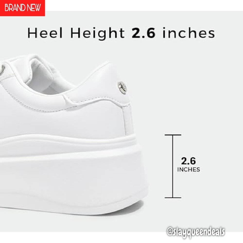 Women's Platform Sneakers Faux Leather Low Top Casual Walking Shoes - Picture 5 of 8